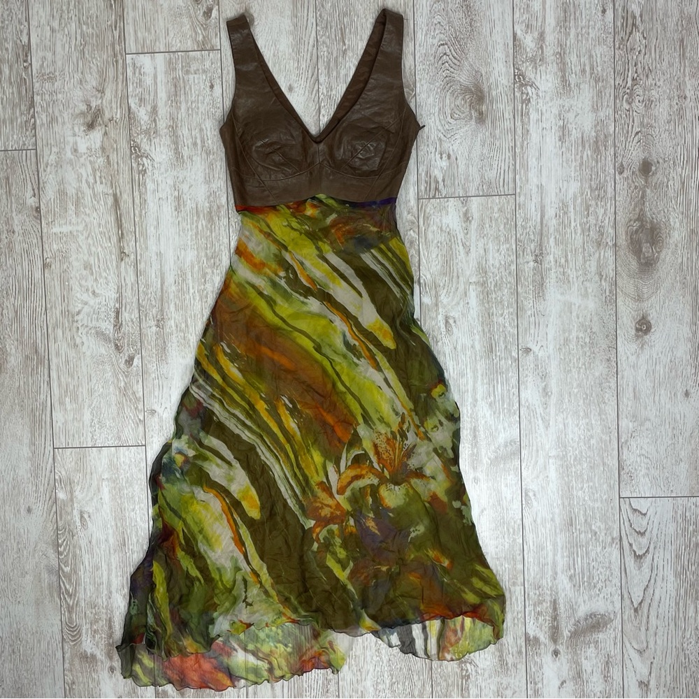 DANIER 34 silk and italian leather dress
